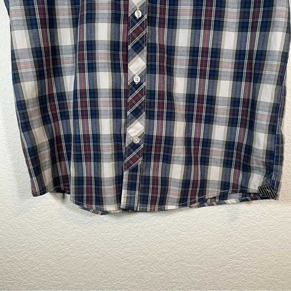 Volcom Boys Shirt Button Down Plaid Black Red and White Casual Kids Size XL